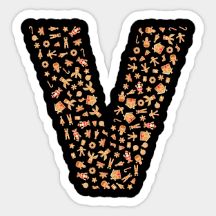 Letter V Initial Christmas Decorations Gingerbread Sticker